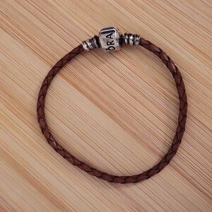 Pandora Brown Braided Leather Sterling Silver Bracelet